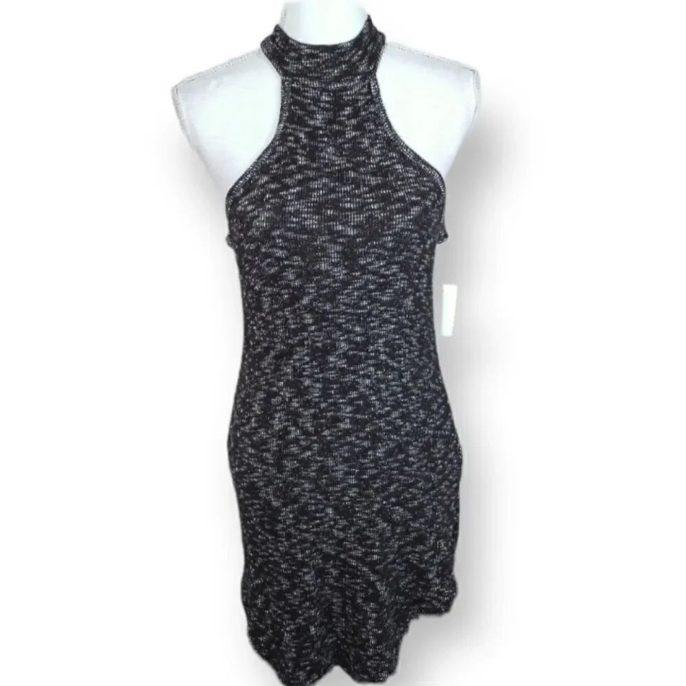 BLACK BEAD BLACK & WHITE MARBLED TURTLENECK SWEATER DRESS SZ.L NWT